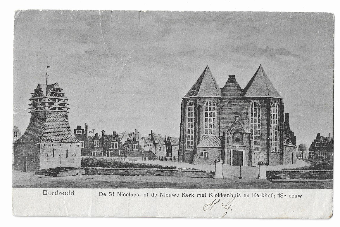 Dordrecht, De st. Nicolaas of de Nieuwe Kerk met Klokkenhuis en Kerkhof