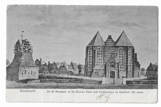 Dordrecht, De st. Nicolaas of de Nieuwe Kerk met Klokkenhuis en Kerkhof